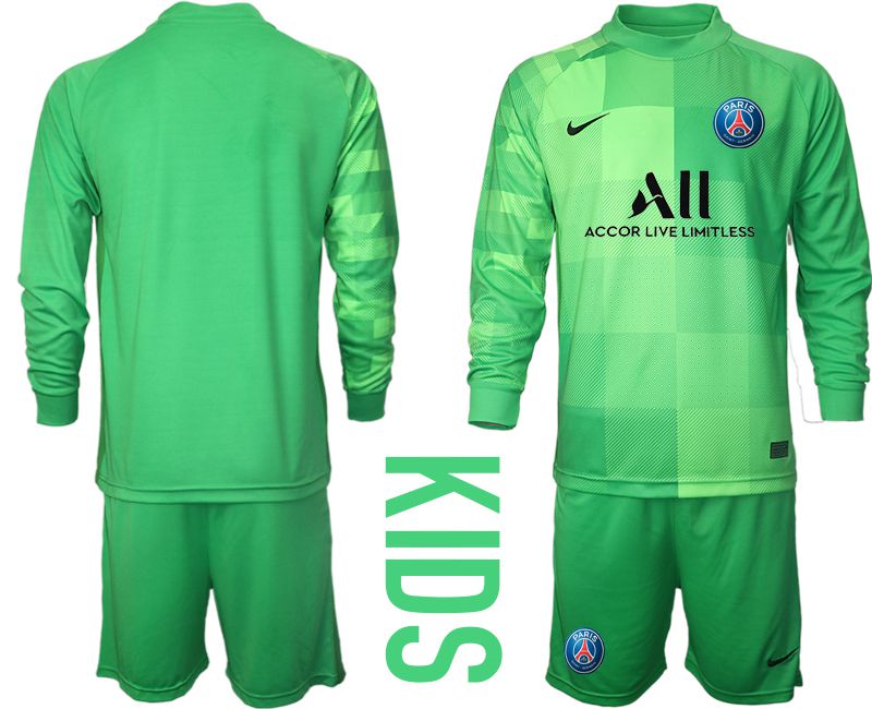 Youth 2021-2022 Club Paris St German green goalkeeper long sleeve blank Soccer Jersey